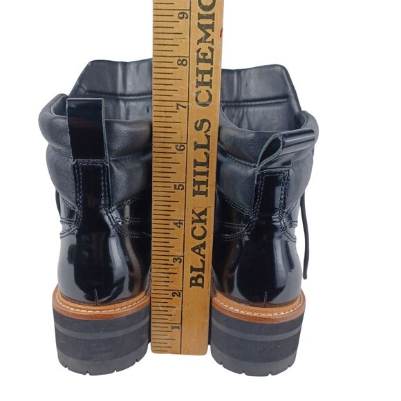 Marc Fisher Mlinka Lace Up Lug Sole Shiny Patent Leather Black Combat Boot Sz 6 - Picture 2 of 11